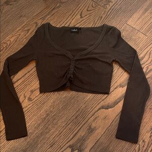 Dark Grey Long Sleeve Crop Top